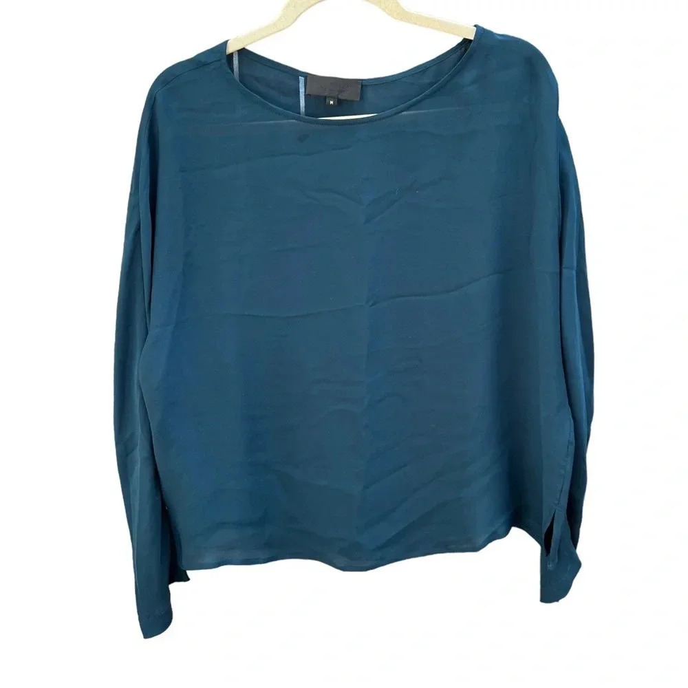 NILI LOTAN SILK SHEER TEAL BLOUSE - Picture 1 of 6